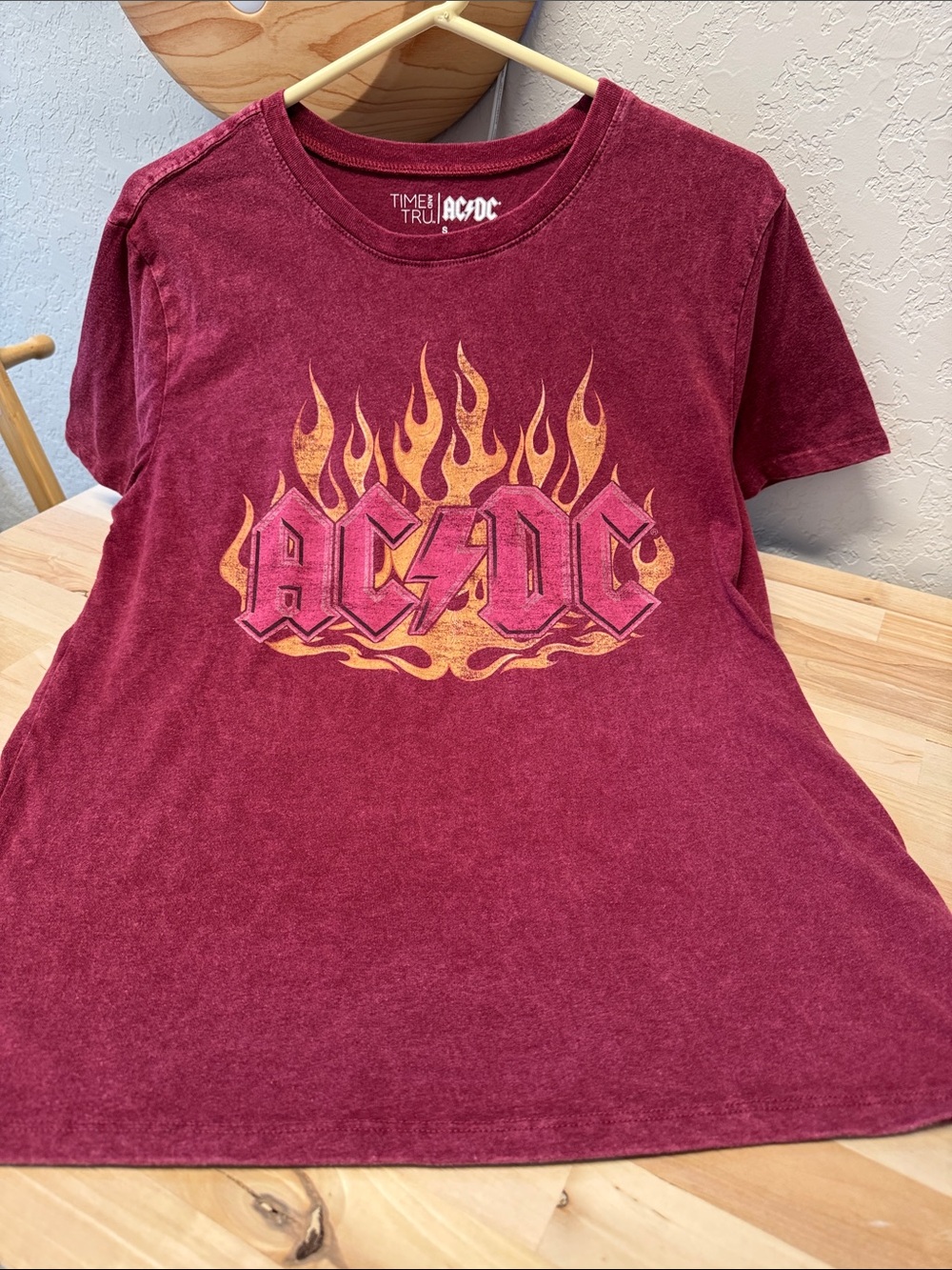 AC/DC Burgundy Tee with Yellow Flame Logo
